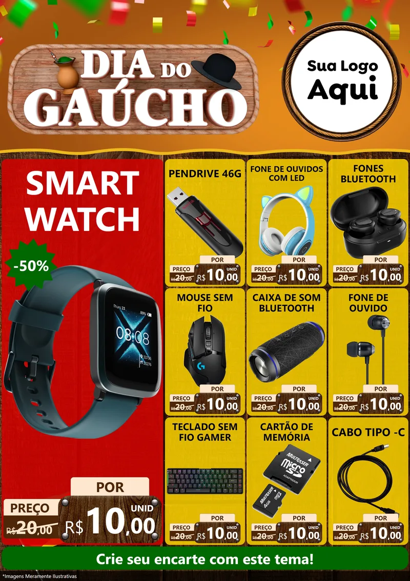 Modelo de Encarte para Encarte A4 Vertical com o tema Dia do Gaúcho para Informática