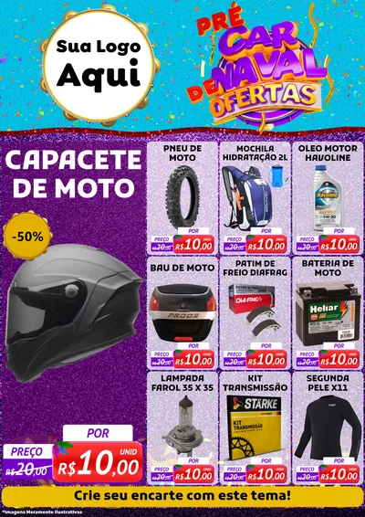 Modelo de Encarte para Encarte A4 Vertical com o tema Pré Carnaval de Ofertas para Moto peças