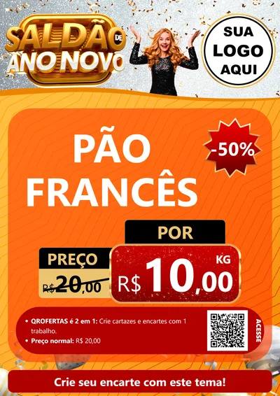 Modelo de Cartaz para Cartaz A4 Vertical com o tema Saldão de Ano Novo para Padaria