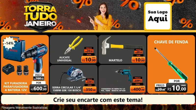 Modelo de TV para TV Horizontal com o tema Torra Tudo Janeiro para Maquinas e Ferramentas