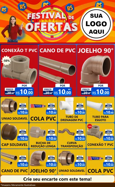 Modelo de Encarte para Encarte Grande com o tema Festival de Ofertas para Tubos e conexões