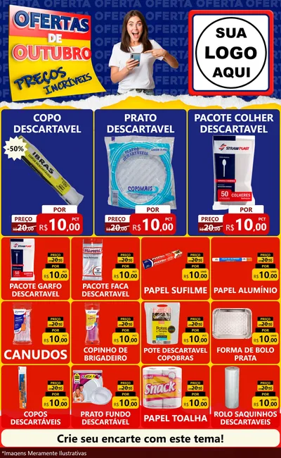 Modelo de Encarte para Encarte Grande com o tema Ofertas de Outubro - Preços Incríveis para Embalagens