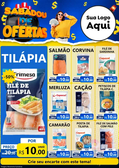 Modelo de Encarte para Encarte A4 Vertical com o tema Sabadou de Ofertas para Peixaria