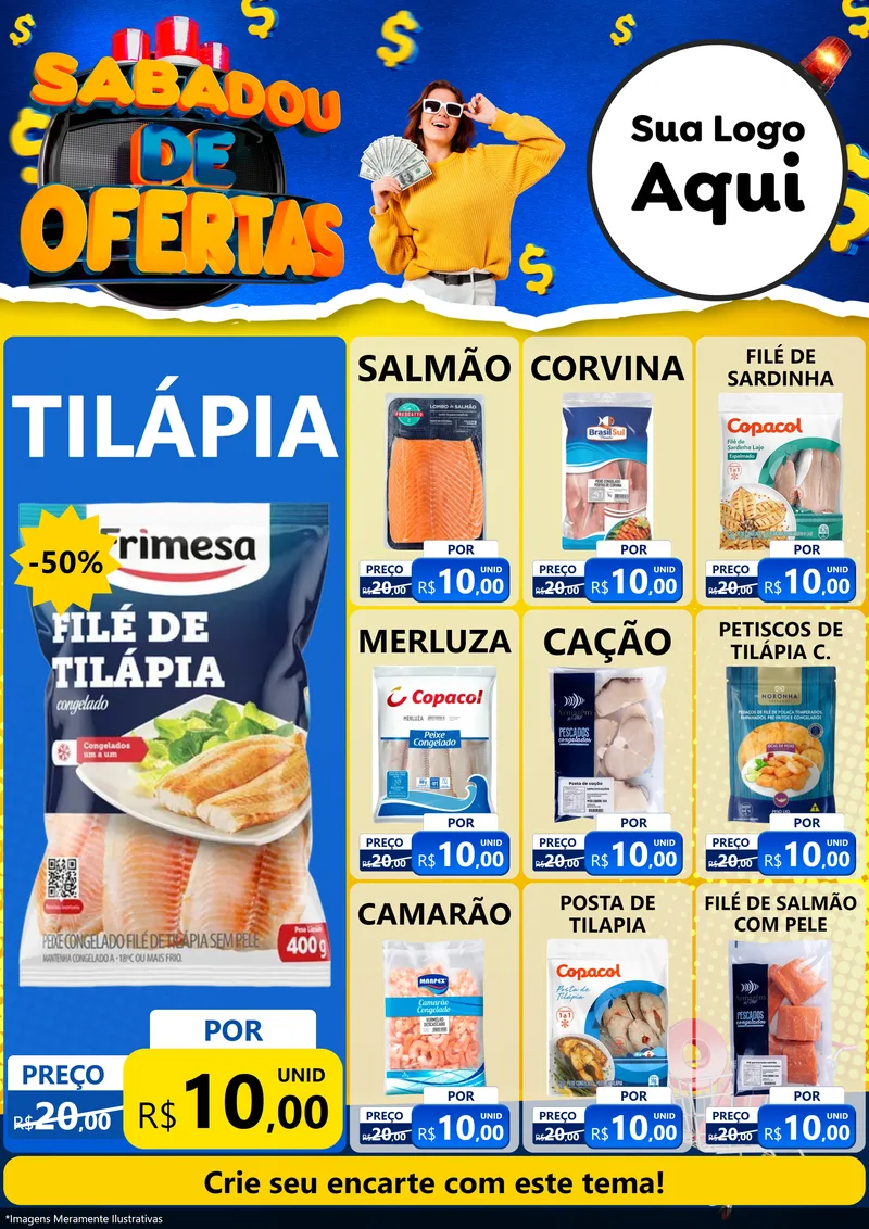 Modelo de Encarte para Encarte A4 Vertical com o tema Sabadou de Ofertas para Peixaria