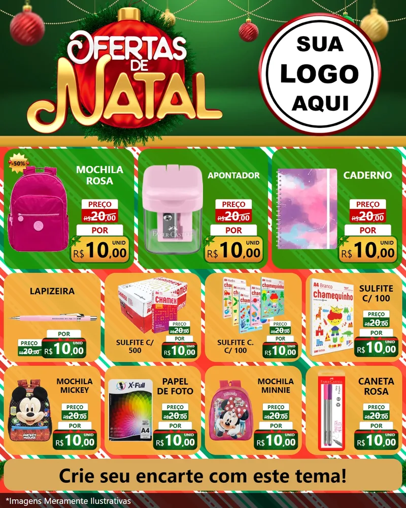 Modelo de Rede Social para Feed Instagram com o tema Ofertas de Natal para Papelaria