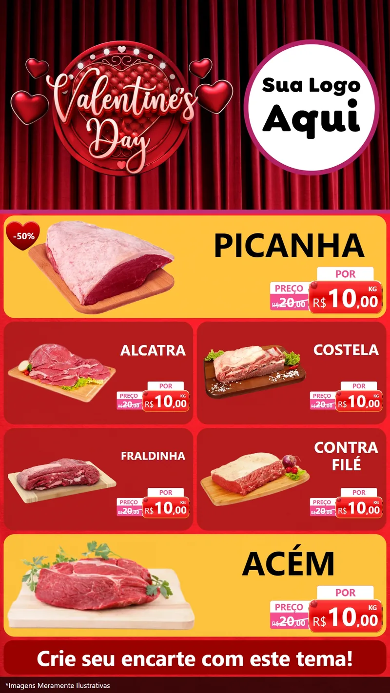Modelo de TV para TV Vertical com o tema Valentine's Day para Açougue