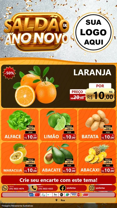 Modelo de Rede Social para Stories com o tema Saldão de Ano Novo para Hortifrúti