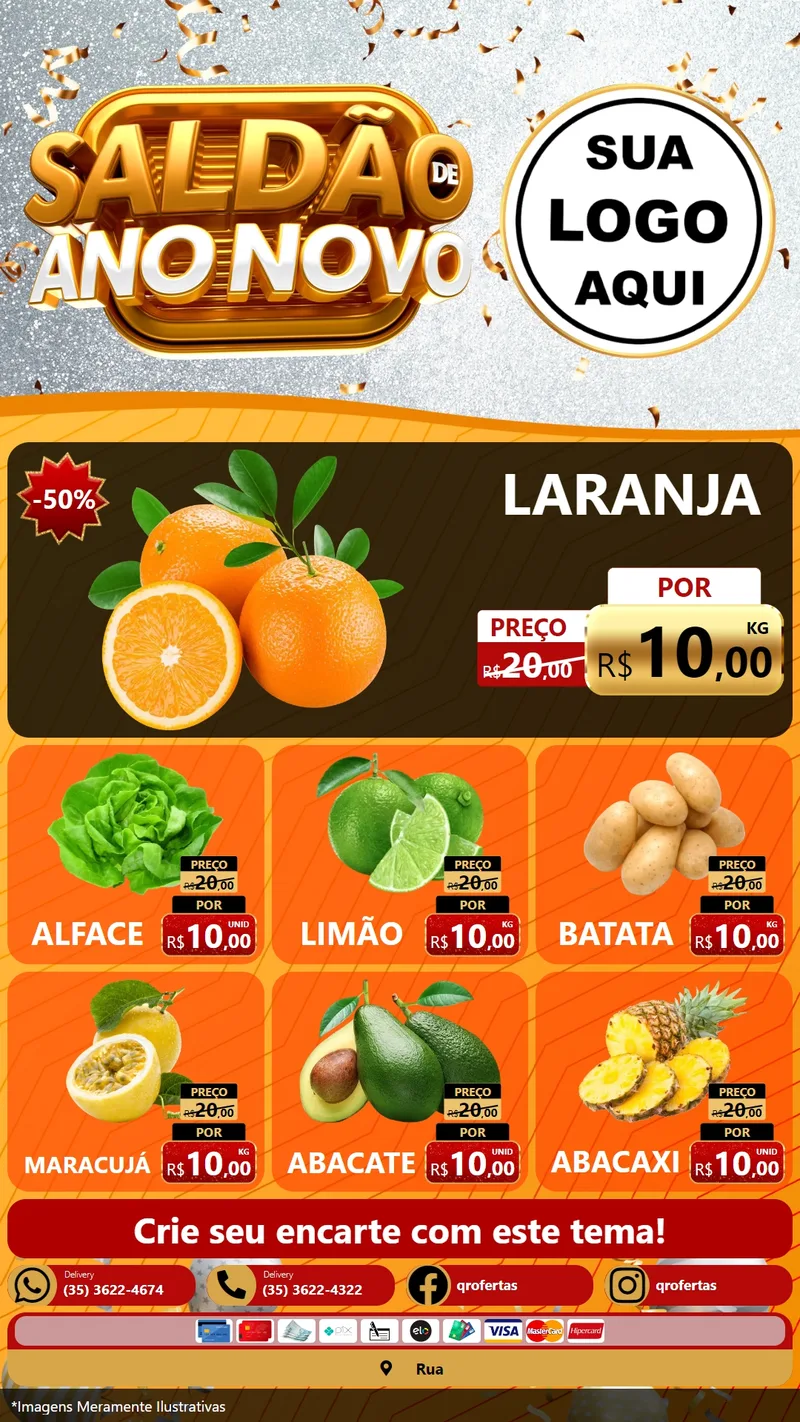 Modelo de Rede Social para Stories com o tema Saldão de Ano Novo para Hortifrúti