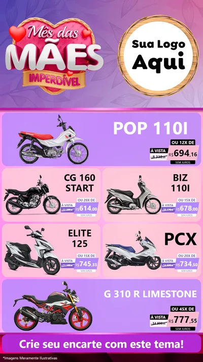 Modelo de TV para TV Vertical com o tema Mês das Mães Imperdível para Concessionaria de Motos