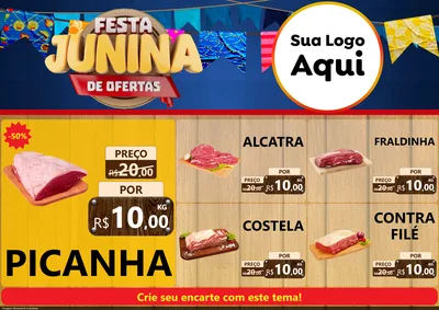 Modelo de Encarte para Encarte A4 Horizontal com o tema Festa Junina de Ofertas para Açougue