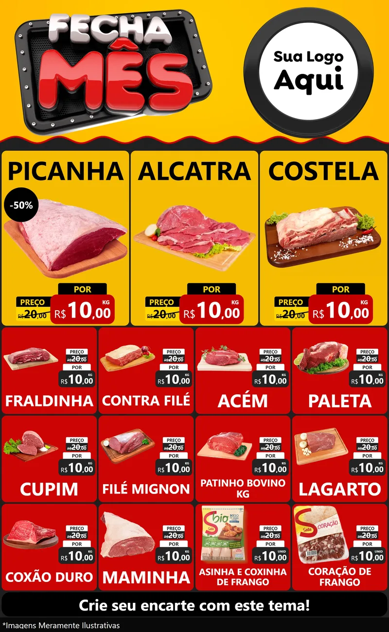 Modelo de Encarte para Encarte Grande com o tema Fecha Mês para Açougue