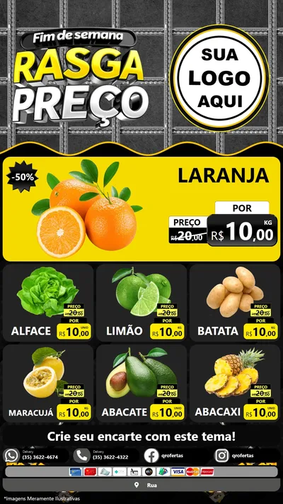 Modelo de Rede Social para Stories com o tema Fim de Semana Rasga Preço para Hortifrúti
