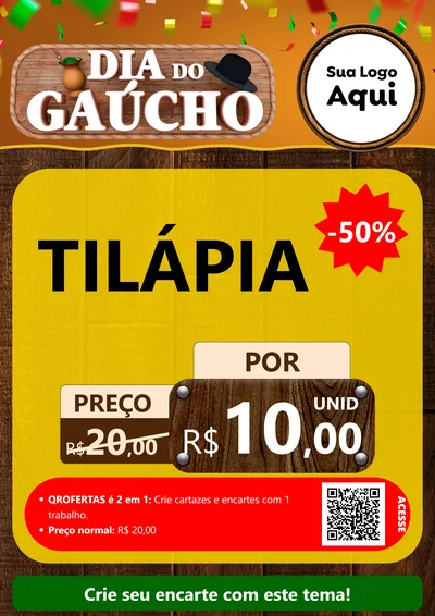 Modelo de Cartaz para Cartaz A4 Vertical com o tema Dia do Gaúcho para Peixaria