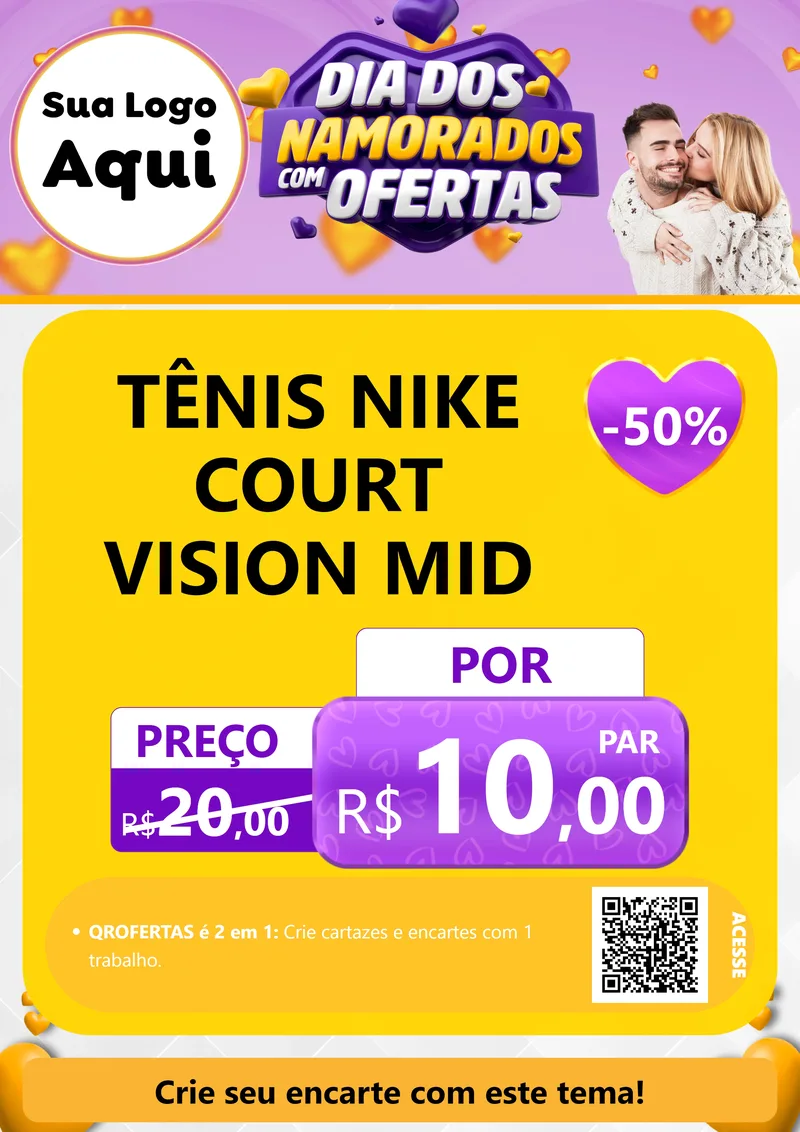 Modelo de Cartaz para Cartaz A4 Vertical com o tema Dia Dos Namorados Com Ofertas para Calçados