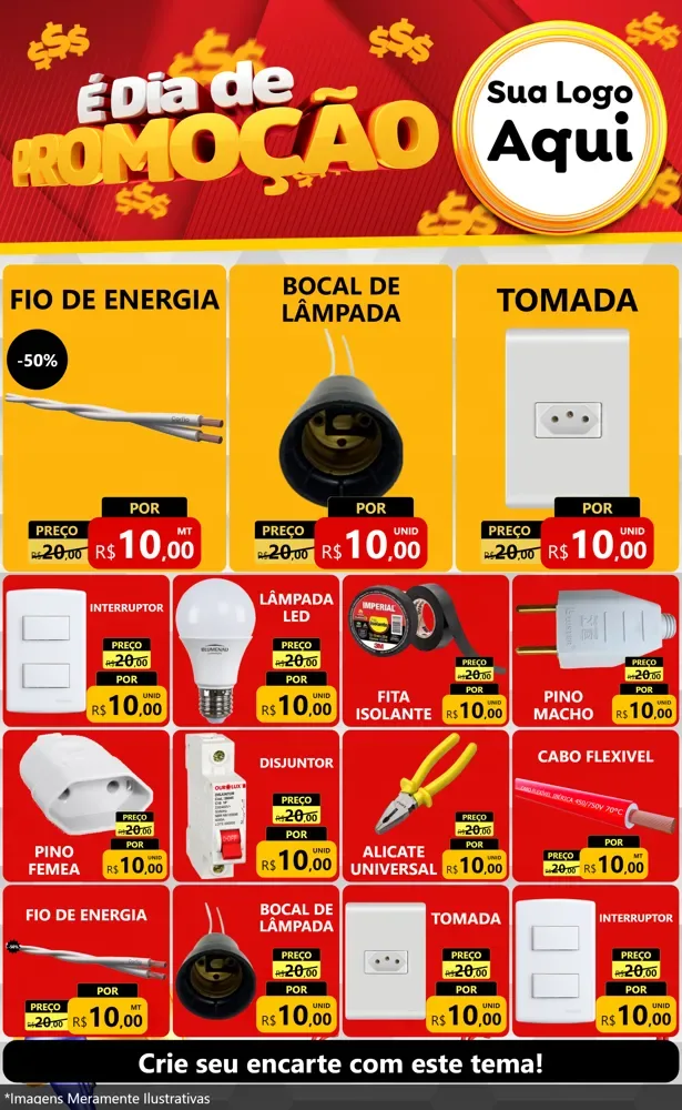 Modelo de Encarte para Encarte Grande com o tema É Dia De Promoção para Materiais Elétricos