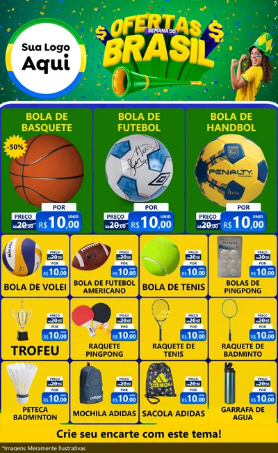 Modelo de Encarte para Encarte Grande com o tema Ofertas Semana do Brasil para Artigos Esportivos