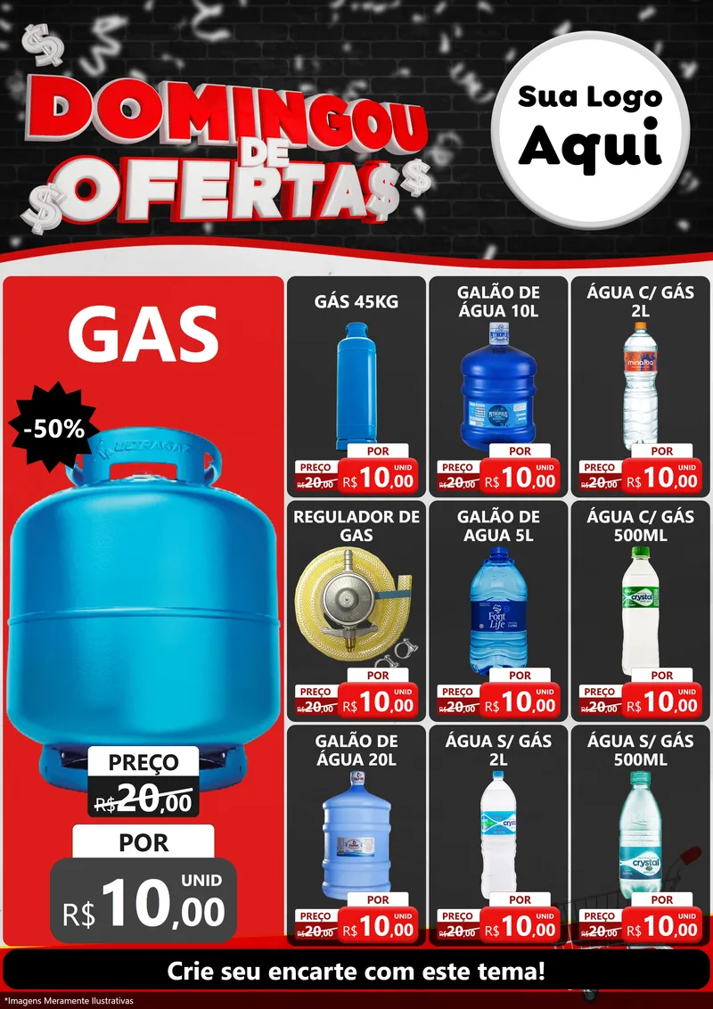 Modelo de Encarte para Encarte A4 Vertical com o tema Domingou de Ofertas para Água e gás