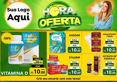Modelo de Encarte para Encarte A4 Horizontal com o tema Hora da Oferta para Farmácia