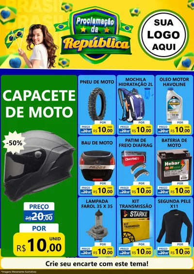 Modelo de Encarte para Encarte A4 Vertical com o tema Proclamação da República para Moto peças