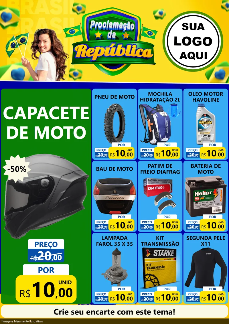 Modelo de Encarte para Encarte A4 Vertical com o tema Proclamação da República para Moto peças