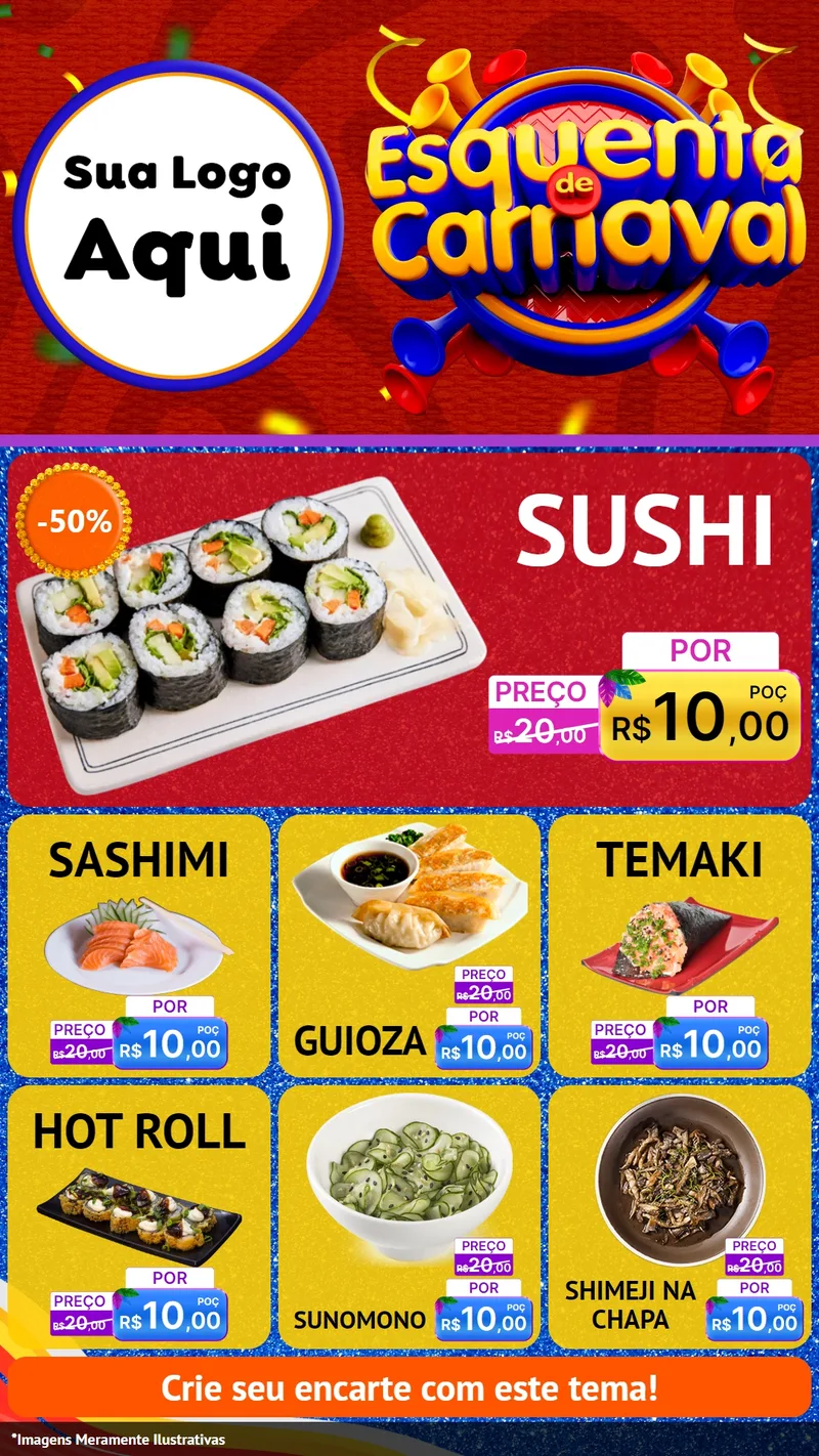 Modelo de Rede Social para Stories com o tema Esquenta de Carnaval para Comida japonesa
