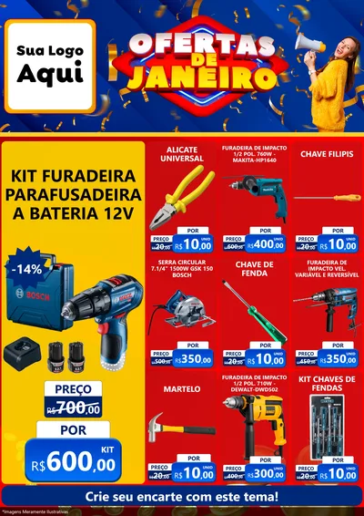 Modelo de Encarte para Encarte A4 Vertical com o tema Ofertas de Janeiro para Maquinas e Ferramentas