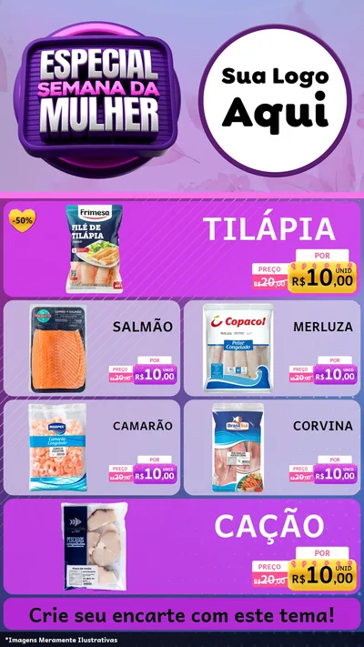 Modelo de TV para TV Vertical com o tema Especial Semana da Mulher para Peixaria