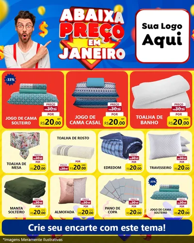 Modelo de Rede Social para Feed Instagram com o tema Abaixa Preço em Janeiro para Cama, Mesa e Banho
