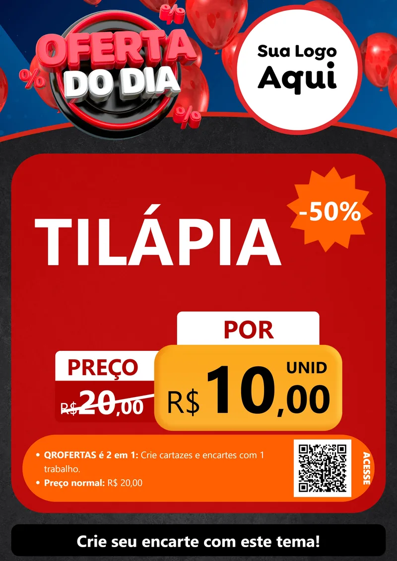 Modelo de Cartaz para Cartaz A4 Vertical com o tema Oferta do Dia para Peixaria