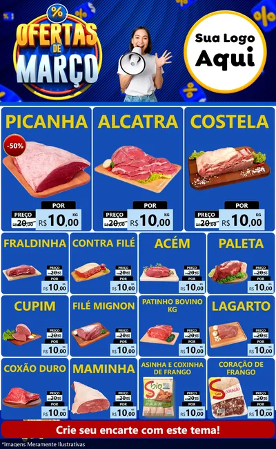 Modelo de Encarte para Encarte Grande com o tema Ofertas de Março para Açougue