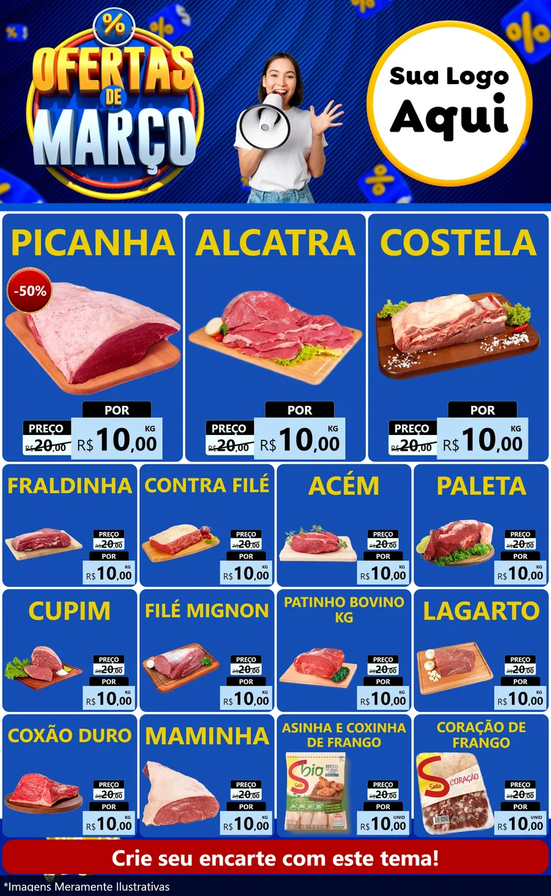 Modelo de Encarte para Encarte Grande com o tema Ofertas de Março para Açougue