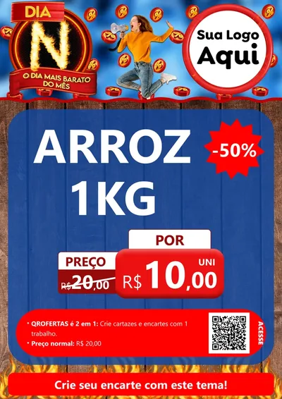 Modelo de Cartaz para Cartaz A4 Vertical com o tema Dia N - O Dia Mais Barato Do Mês para Supermercado