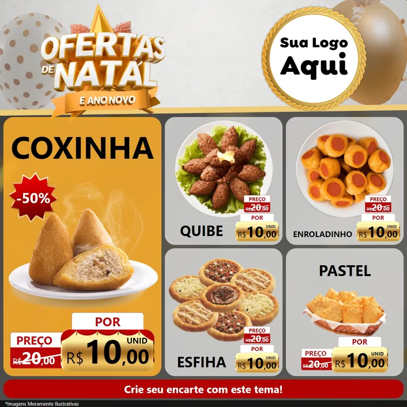 Modelo de Rede Social para Feed Facebook com o tema Ofertas De Natal E Ano Novo para Salgadaria