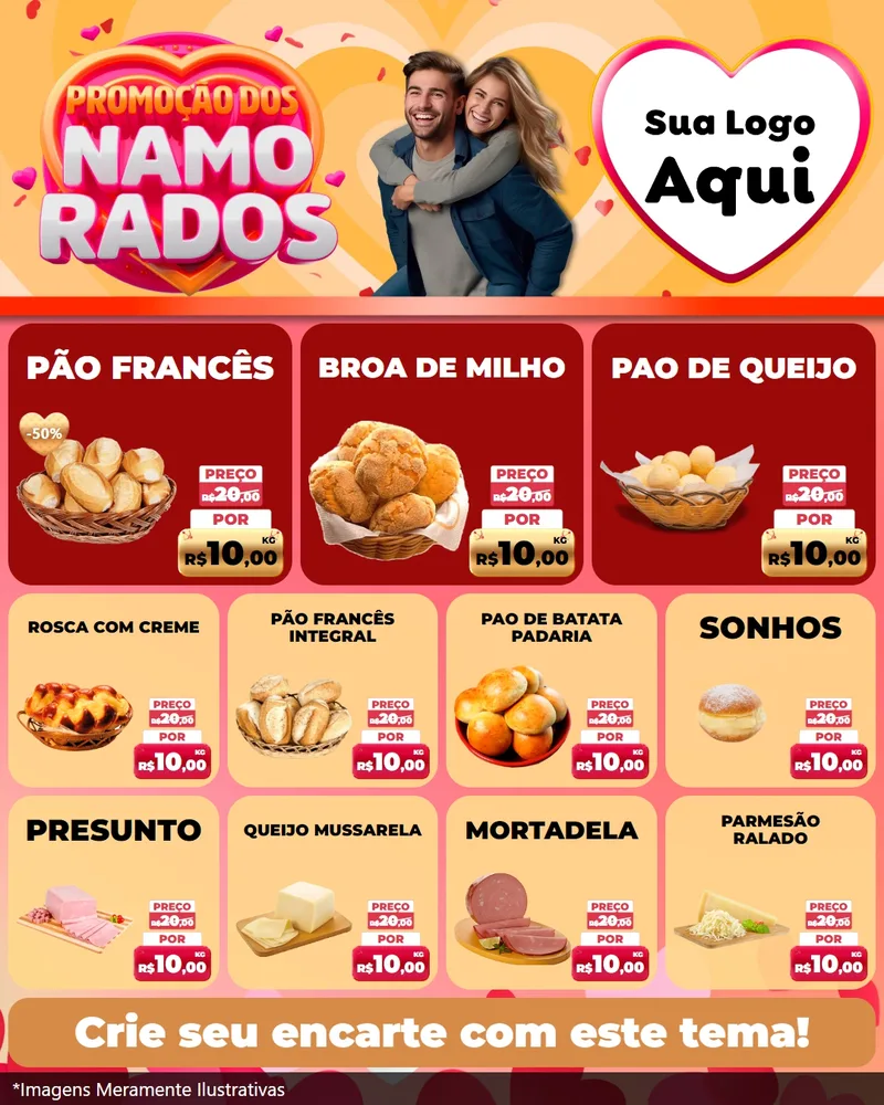 Modelo de Rede Social para Feed Instagram com o tema Promoção dos Namorados para Padaria