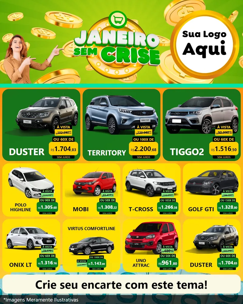Modelo de Rede Social para Feed Instagram com o tema Janeiro Sem Crise para Concessionaria de Carros