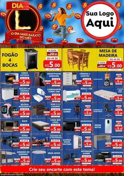 Modelo de Encarte para Encarte A4 Vertical com o tema Dia L - O Dia Mais Barato Do Mês para Móveis e Eletro