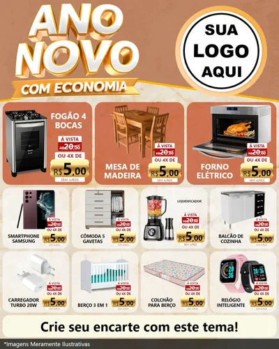 Modelo de Rede Social para Feed Instagram com o tema Ano Novo Com Economia para Móveis e Eletro