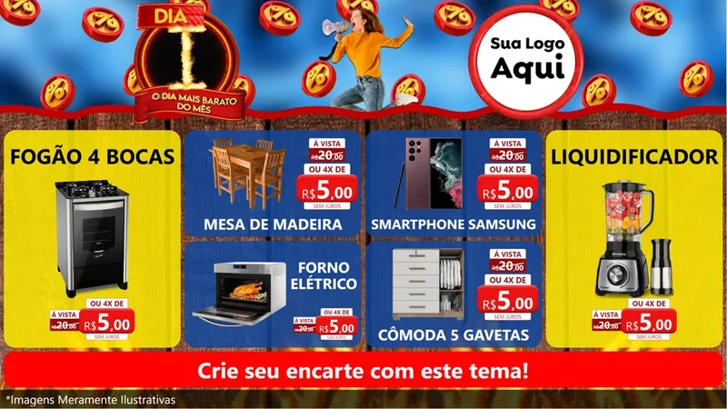 Modelo de TV para TV Horizontal com o tema Dia I - O Dia Mais Barato Do Mês para Móveis e Eletro