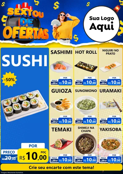 Modelo de Encarte para Encarte A4 Vertical com o tema Sextou de Ofertas para Comida japonesa