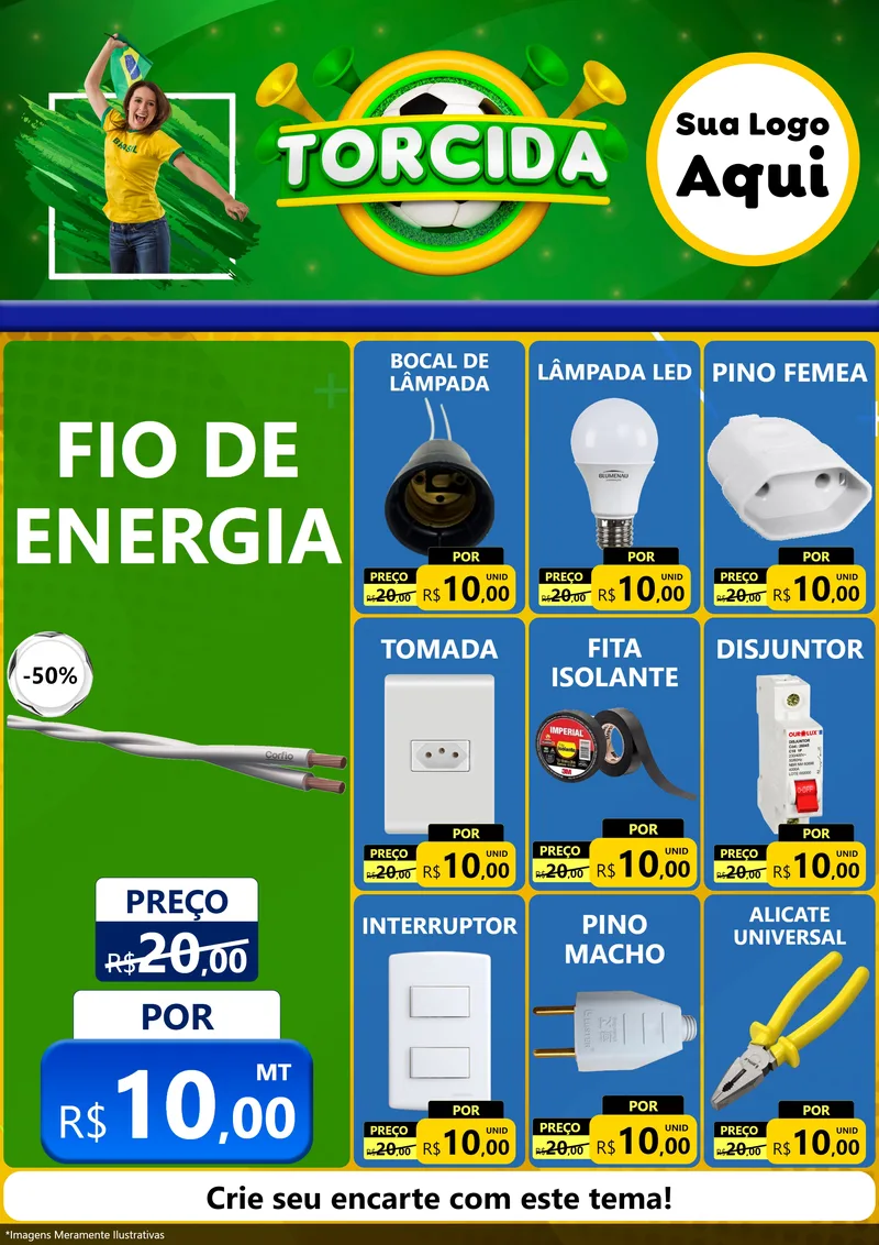 Modelo de Encarte para Encarte A4 Vertical com o tema Torcida para Materiais Elétricos