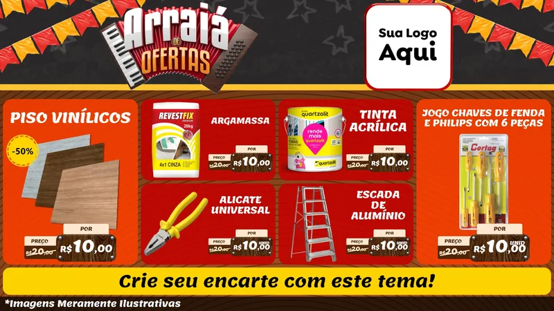 Modelo de TV para TV Horizontal com o tema Arraiá de Ofertas - Junina para Material para Construção