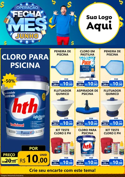 Modelo de Encarte para Encarte A4 Vertical com o tema Operação Fecha Mês, Junho para Produtos para Piscina