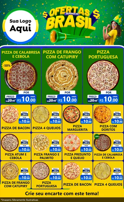 Modelo de Encarte para Encarte Grande com o tema Ofertas Semana do Brasil para Pizzaria
