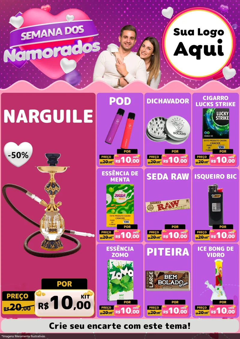 Modelo de Encarte para Encarte A4 Vertical com o tema Semana dos Namorados para Tabacaria