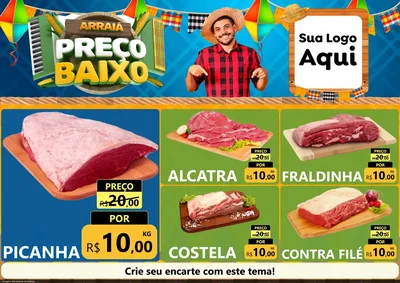 Modelo de Encarte para Encarte A4 Horizontal com o tema Arraiá de Preço Baixo - Junina para Açougue