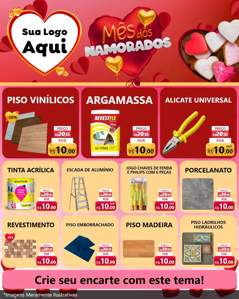 Modelo de Rede Social para Feed Instagram com o tema Mês dos Namorados para Material para Construção