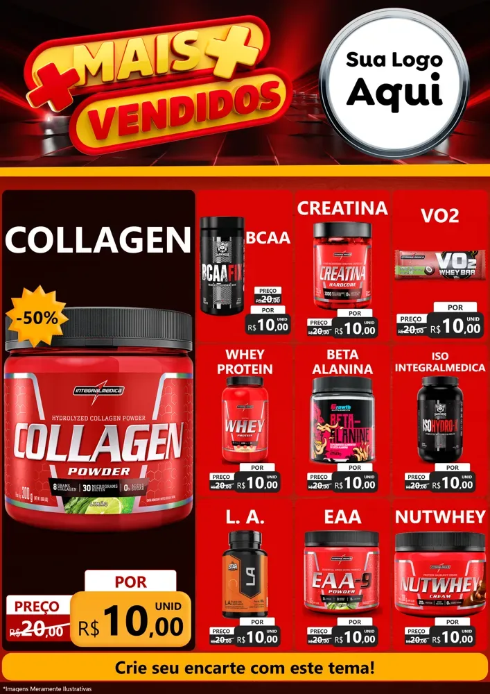 Modelo de Encarte para Encarte A4 Vertical com o tema Mais Vendidos para Suplementos alimentares
