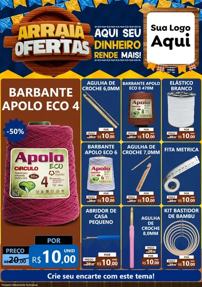 Modelo de Encarte para Encarte A4 Vertical com o tema Arraiá de Ofertas - Junina para Armarinho e Aviamentos