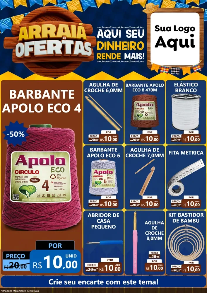 Modelo de Encarte para Encarte A4 Vertical com o tema Arraiá de Ofertas - Junina para Armarinho e Aviamentos