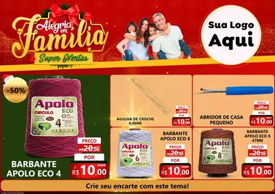 Modelo de Encarte para Encarte A4 Horizontal com o tema Alegria em Família Super Ofertas - Natal para Armarinho e Aviamentos